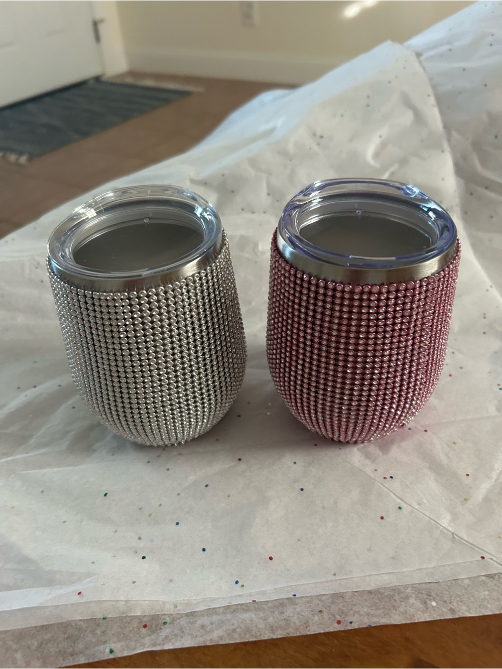Rhinestone Embellished Vases — Silver & Pink